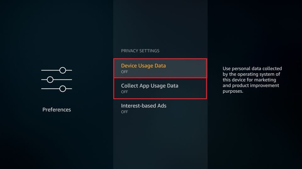 turn off app and device usage data