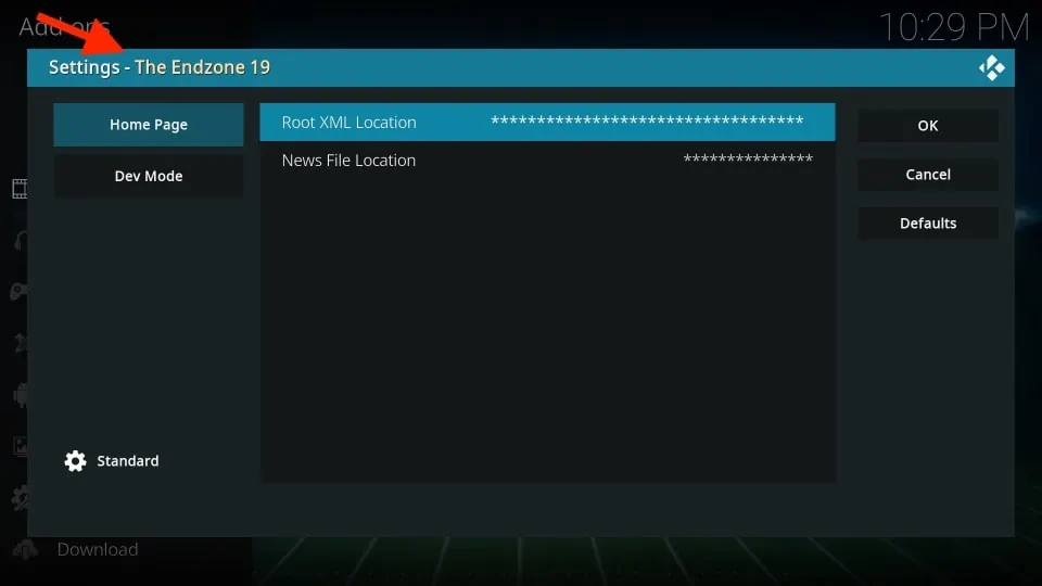 endzone settings menu