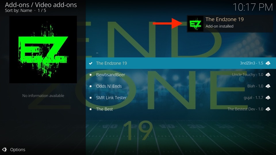 the endzone 19 addon installed
