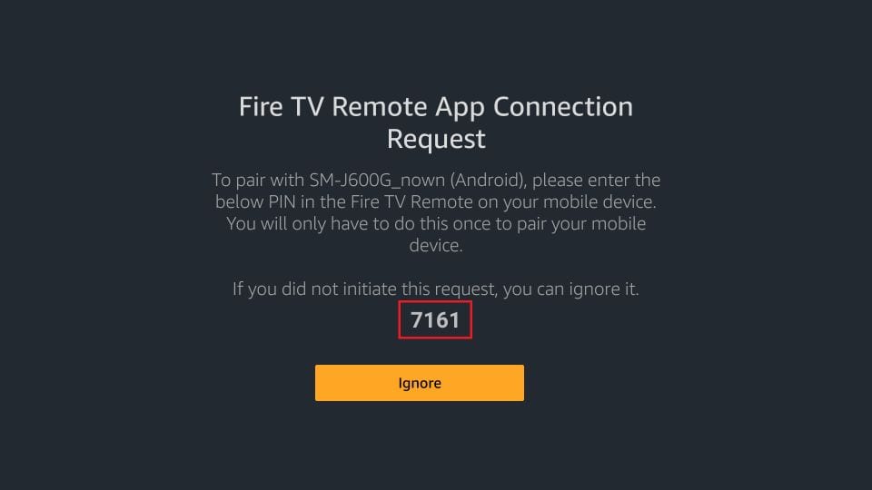 fire tv remote pin request