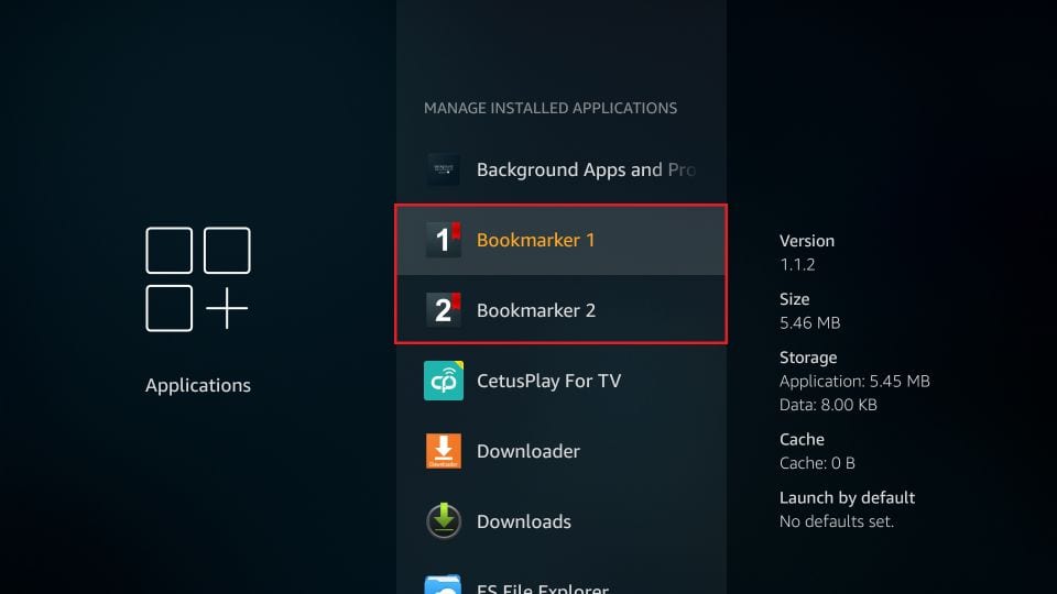 manage installed applications click the bookmarker app