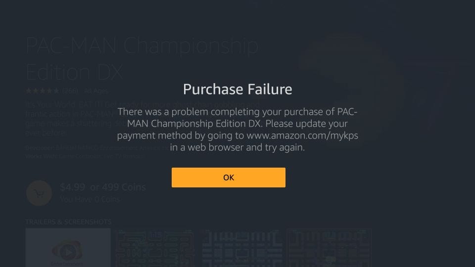 purchase failure error message