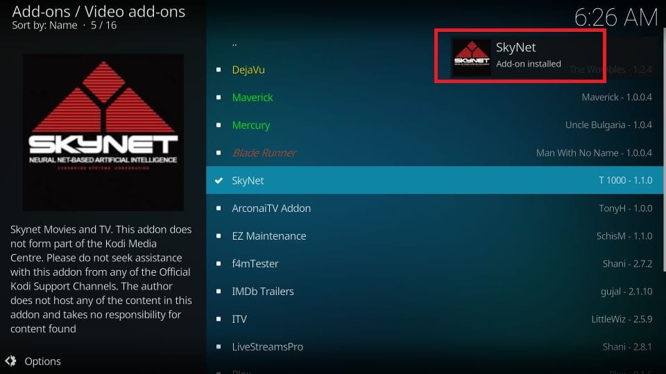 skynet addon installed