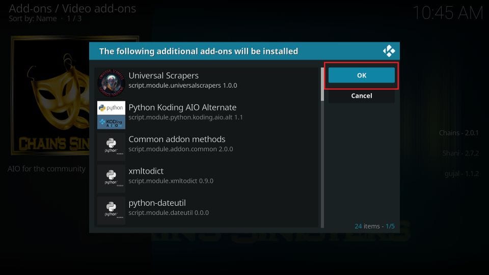 Kodi addon chains and sinister six