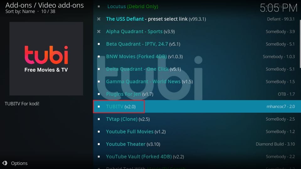 tubi tv kodi addon