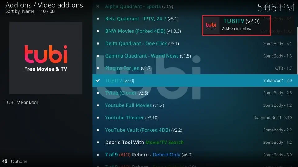 how to install tubi tv on kodi