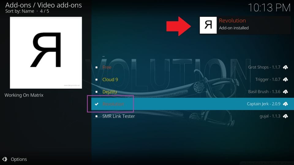 revolution addon installed