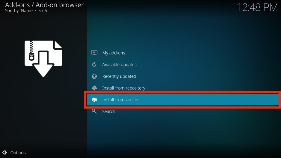 install from zip file on kodi