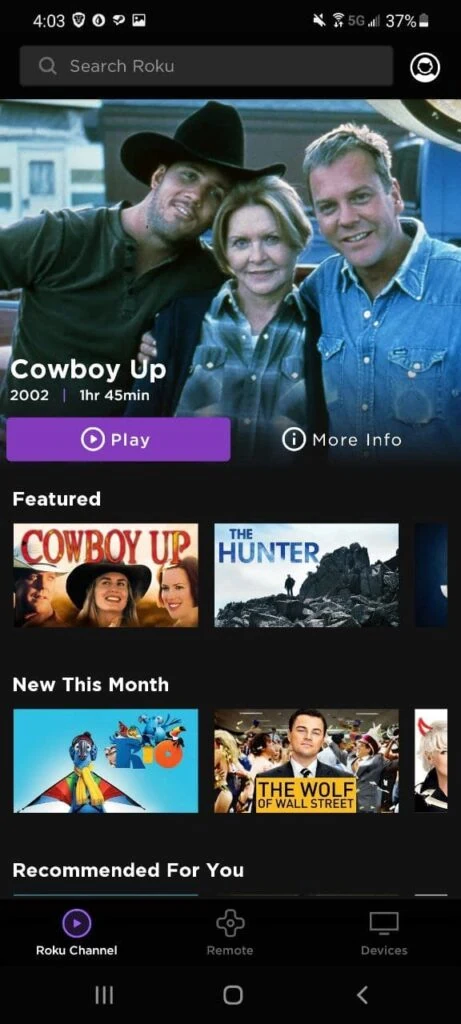 play on roku mobile app