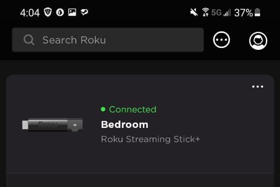 media section on roku mobile app