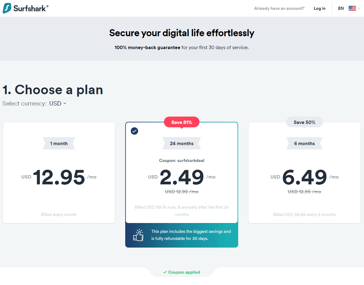 surfshark vpn plan and deals