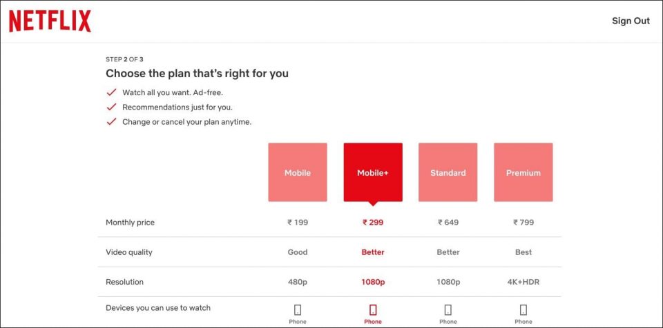choose netflix plans and pricing