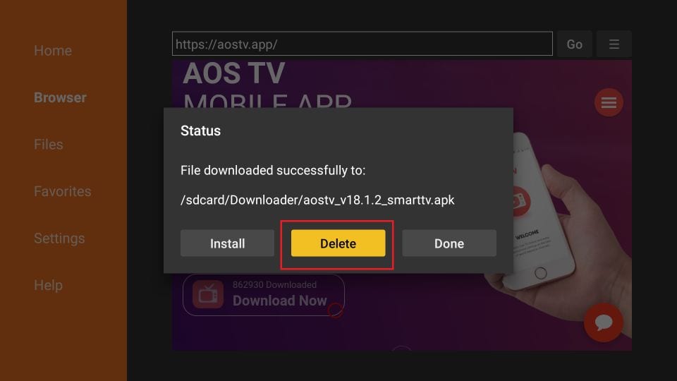 delete aos tv apk from firestick storage