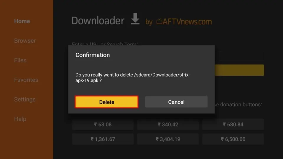 click delete