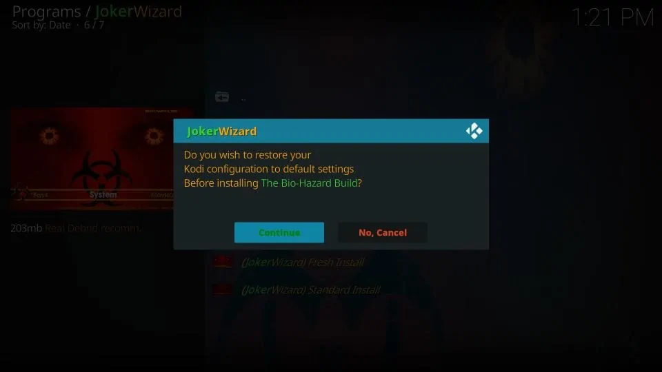 joker buid wizard warning for installation