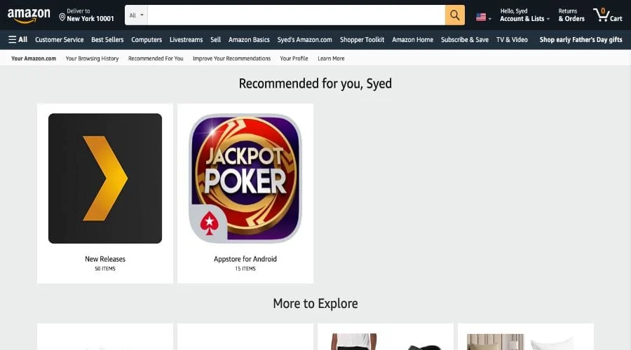 Amazon Official Website Homescreen