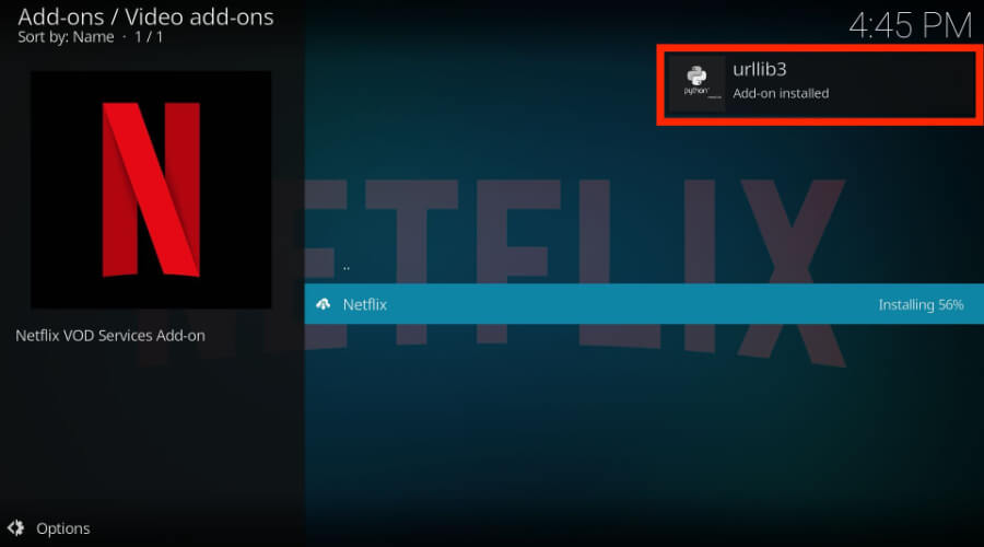 netflix addon installed