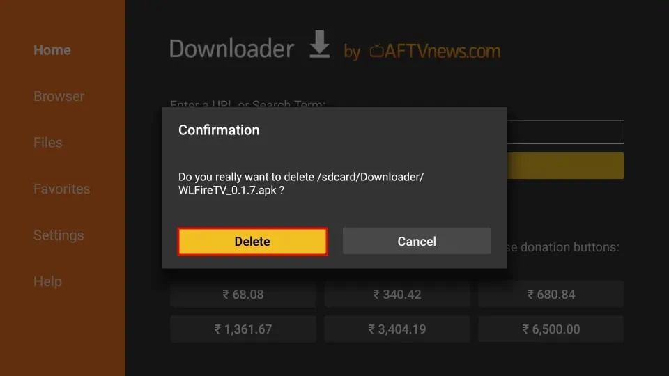 APK delete option