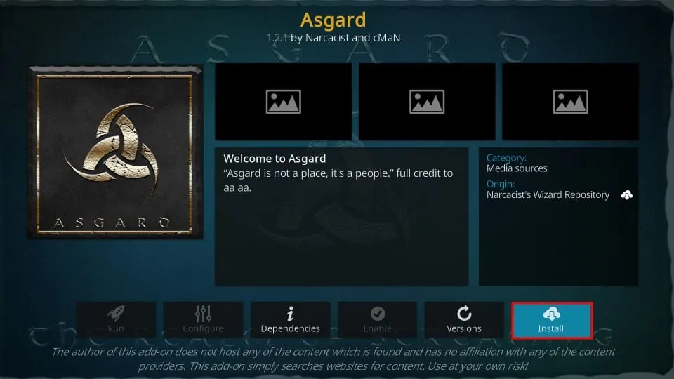 Asgard Installation from add that source kodi addon