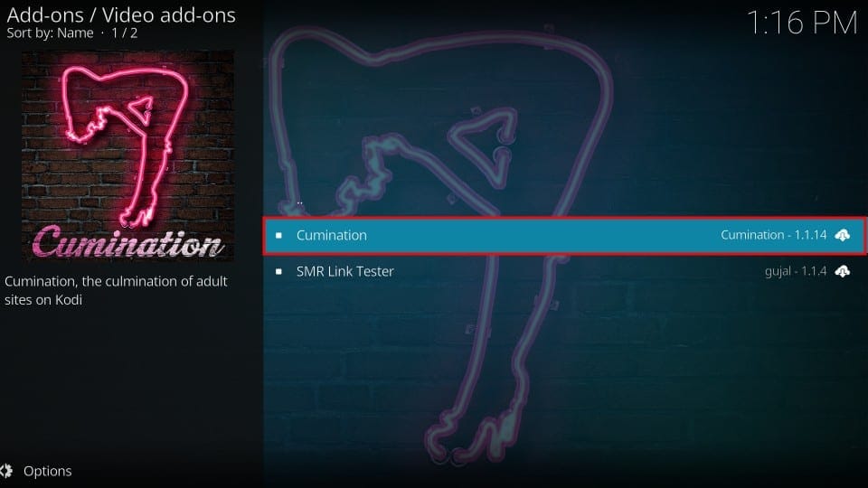 open Cumination kodi addon