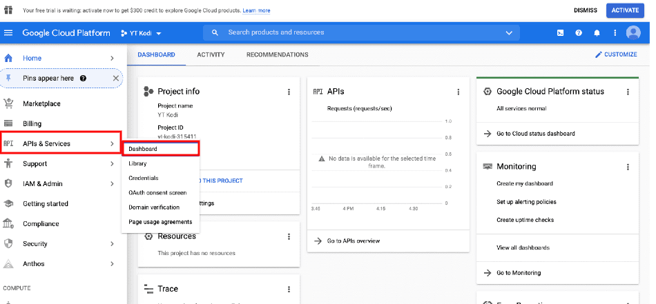 Google API Dashboard