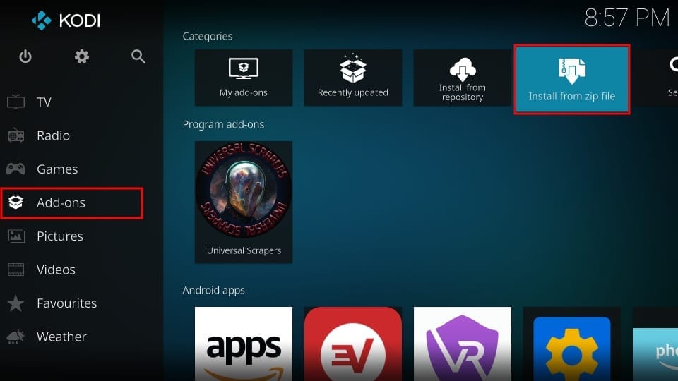 Install from Zip file on kodi