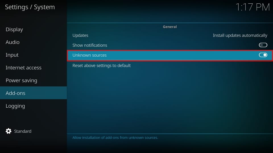 Kodi Unknown source toggle