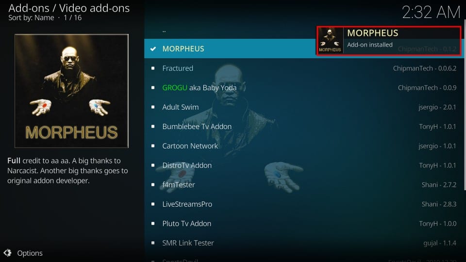 Morpheus addon installation