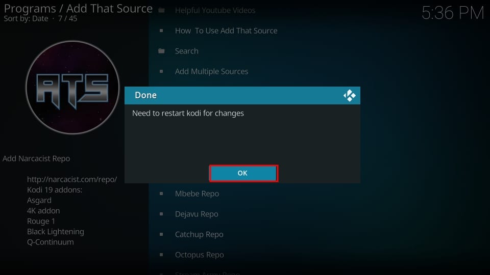 Restart Kodi