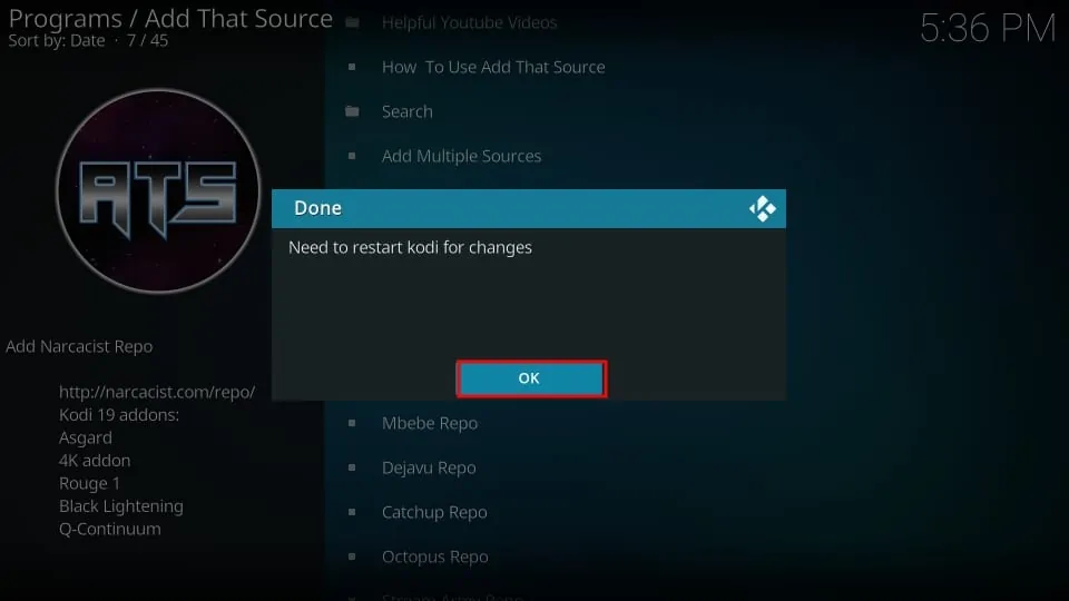 Restart Kodi