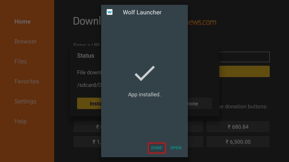 Wolf launcher installed on firestick