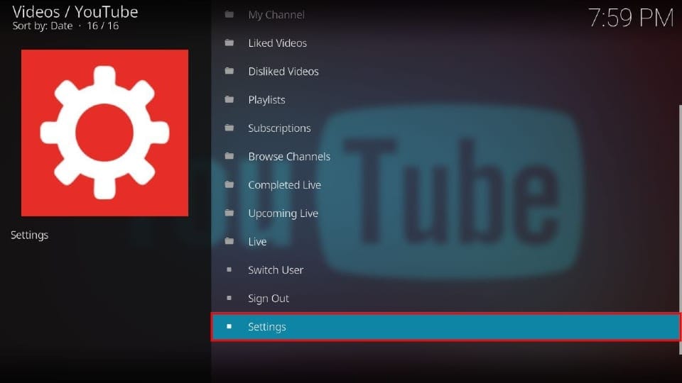 select YouTube Settings