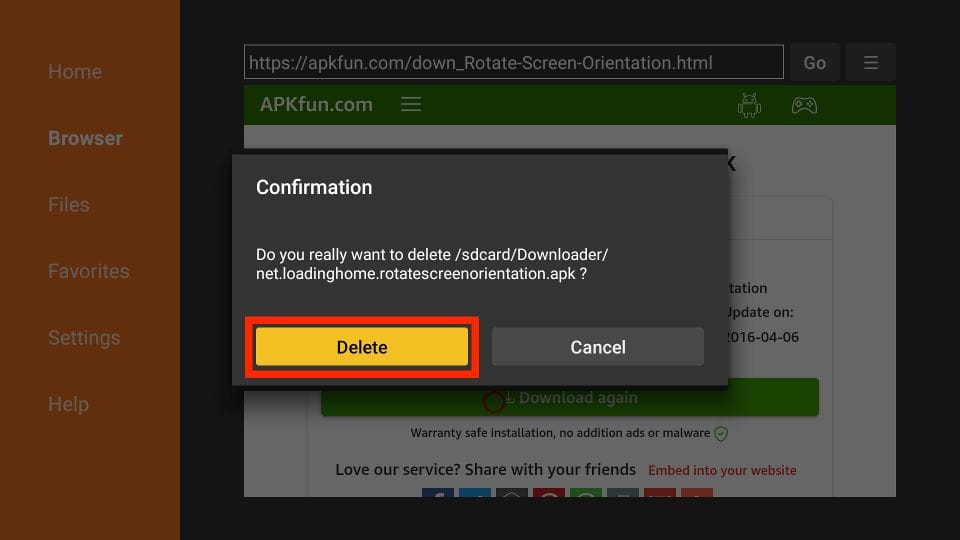 select delete button to confirmation