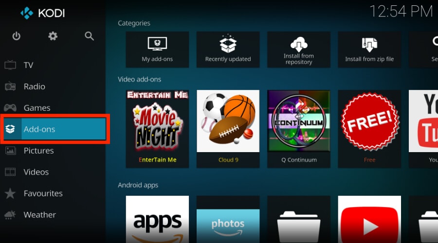 select kodi addons