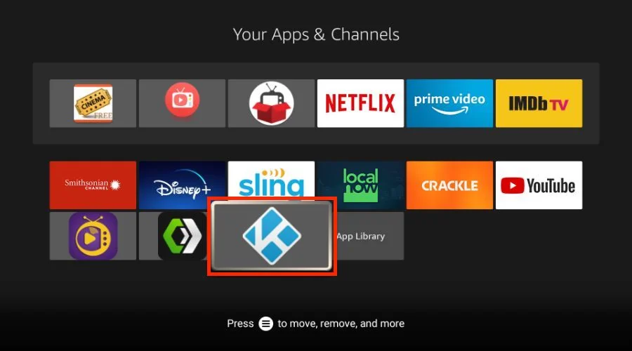 select the Kodi app on the Your Apps & Channels screen