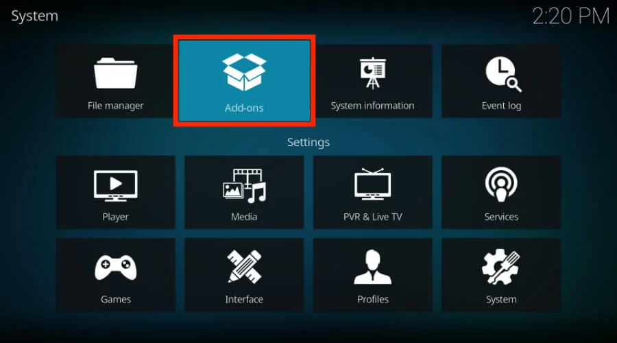 select kodi addons