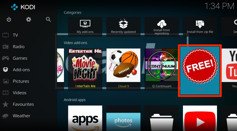 open free addon on kodi