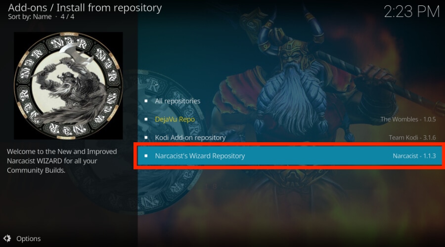 select narcacist wizard repository folder