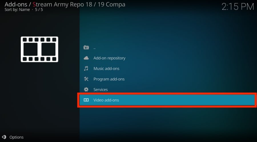 click on video addons option