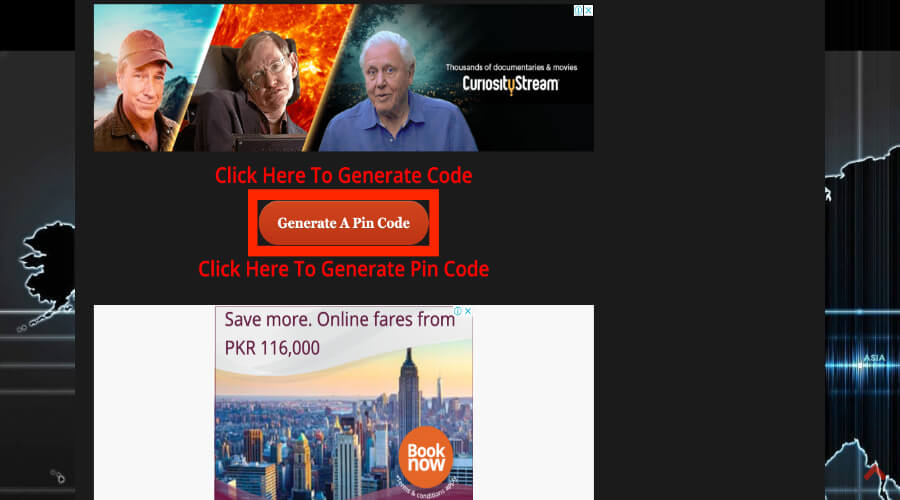 click on generate a pin code button