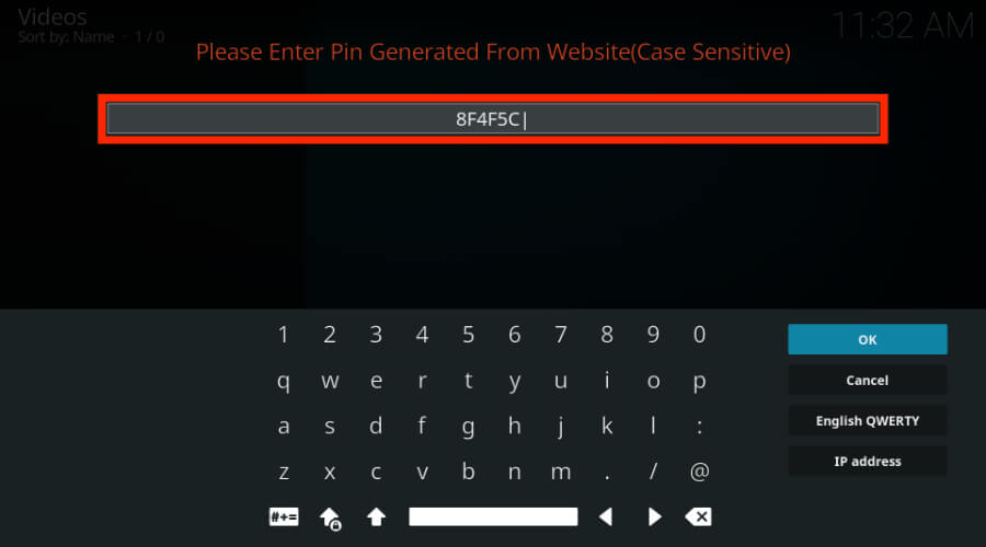 enter pin generated from website