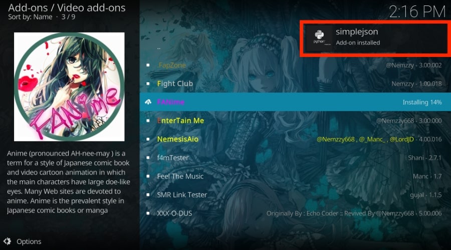 installed kodi applications