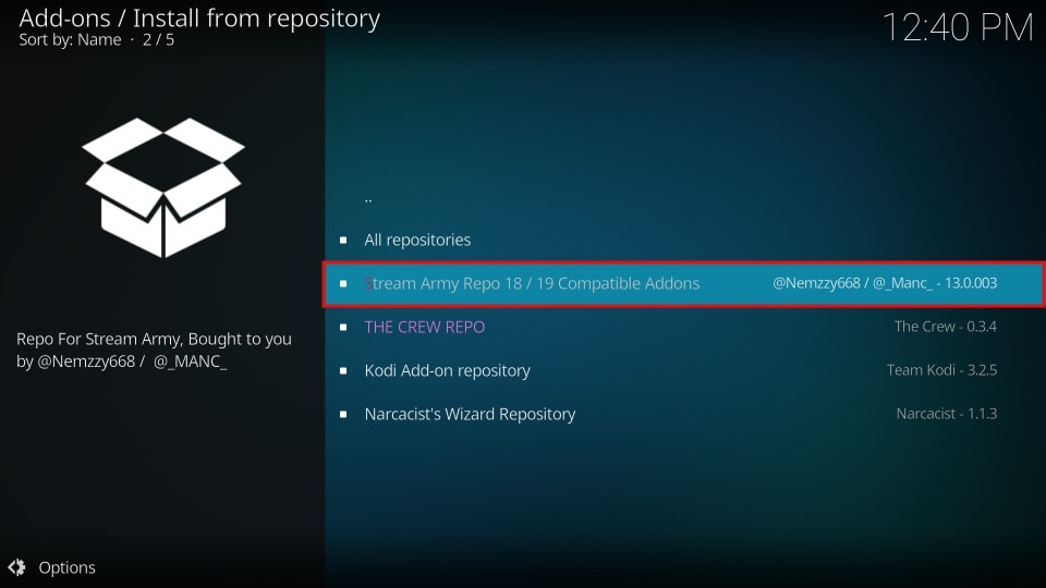 Stream Army Repo 18 / 19 Compatible Addons