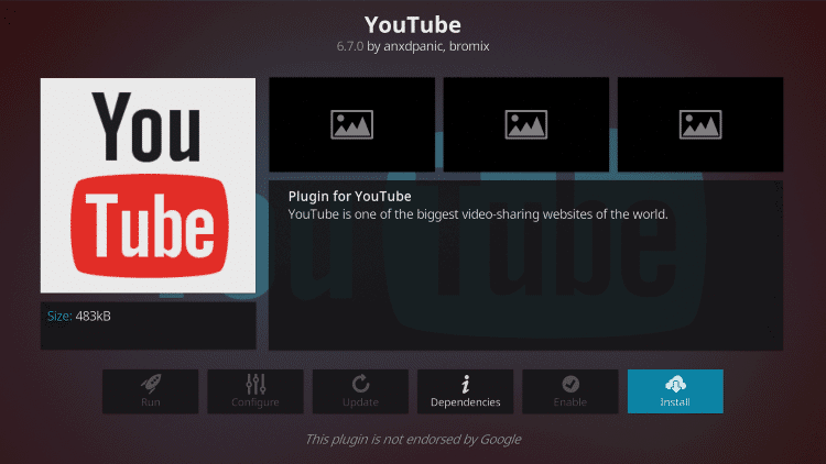 how to install youtube on kodi