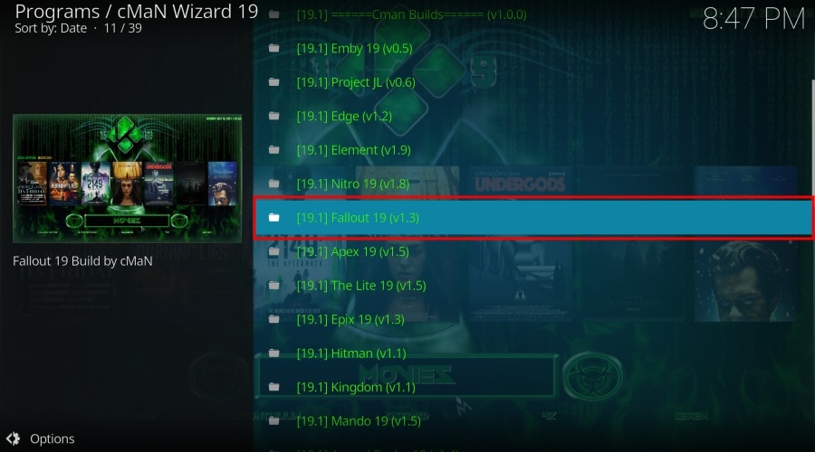 FallOut 19 kodi build