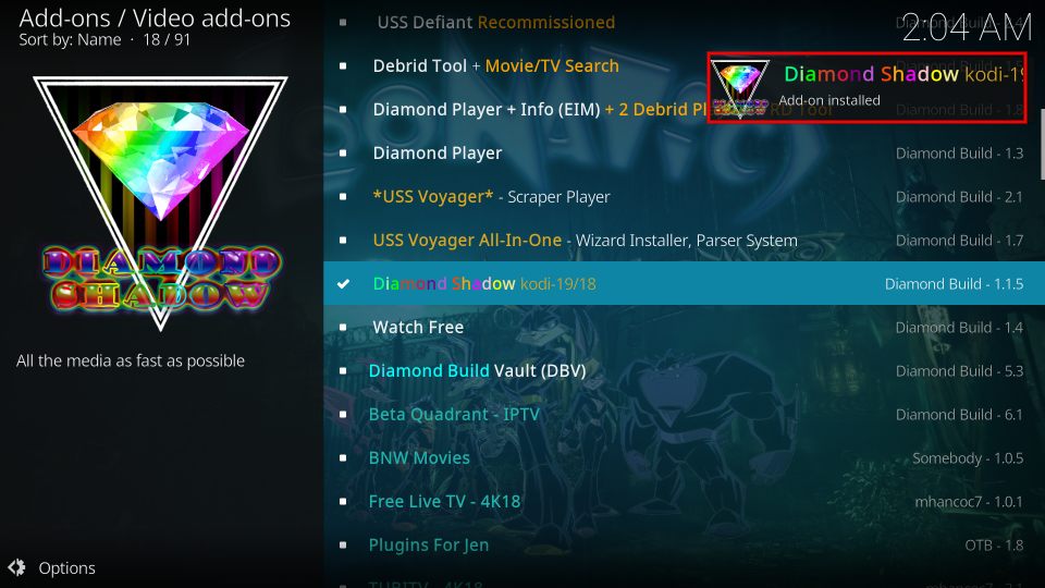 diamond shadow kodi