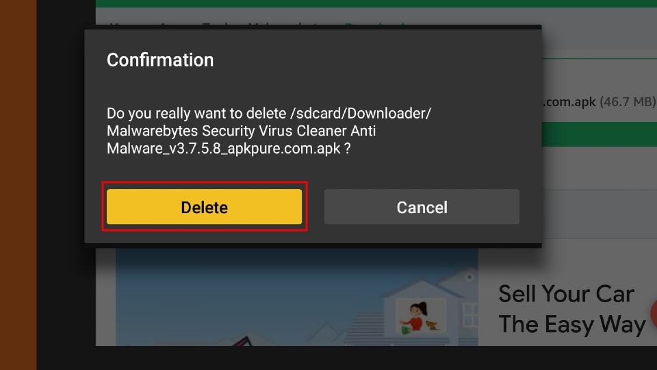 Malwarebytes Delete confirmation