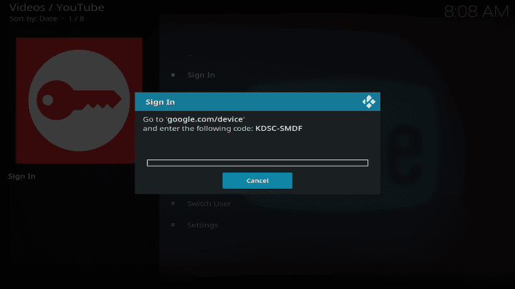 activate youtube on kodi