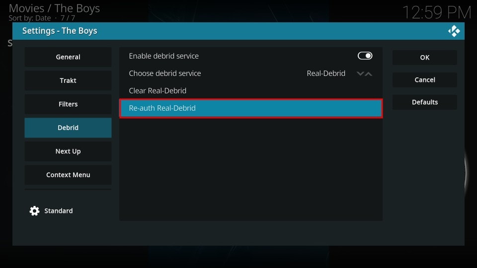 Re-auth Real Debrid