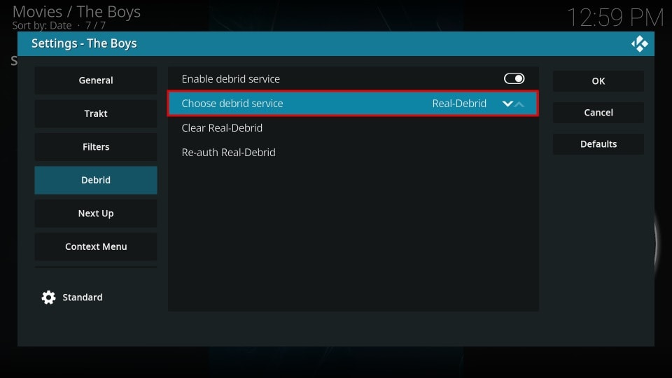 choose Debrid service tab